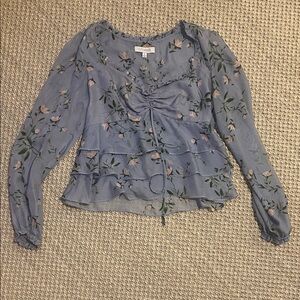 INTERMIX Blue Floral Ruffle Blouse